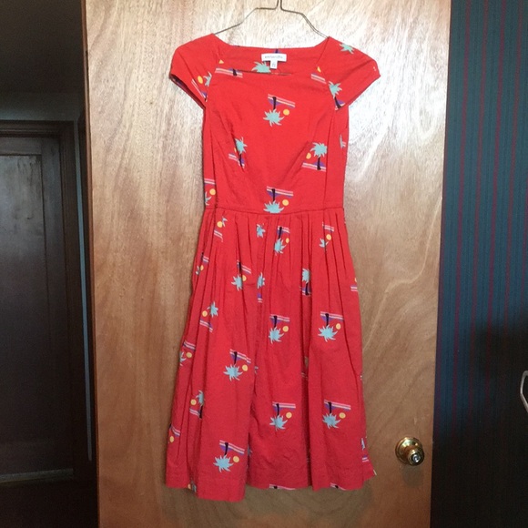 Emily & Fin red/orange palm tree, beach, sun print fit & flare swing dress 🏝☀️ - Picture 12 of 13